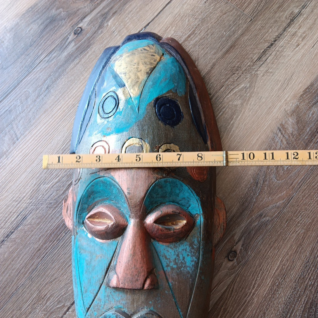 Indonesia Wood Face Carving Art Gorgeous Colors Wall Hanging Made In Indonesia