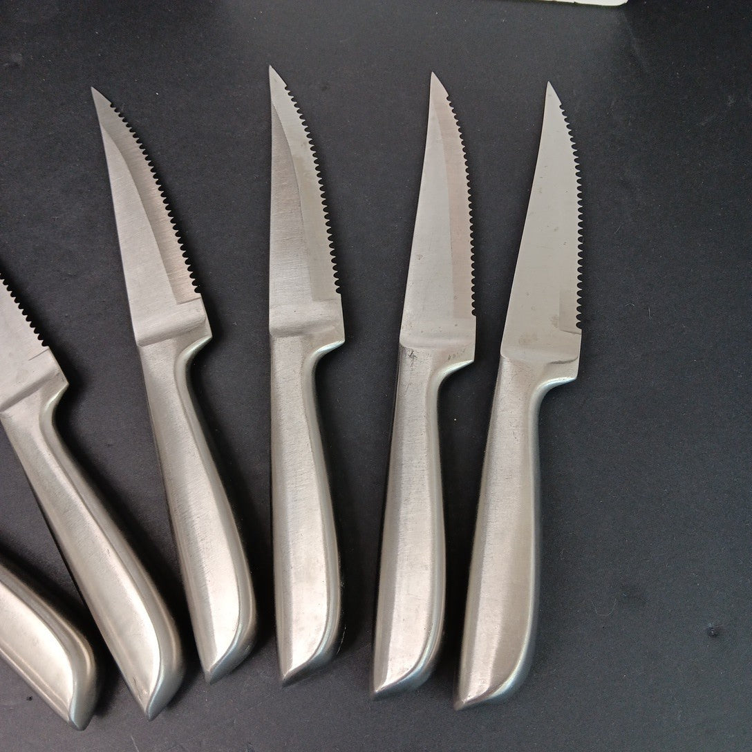 6 Wiltshire Steak Knifes Brushed Stainless Steel INOX Large Handle CN