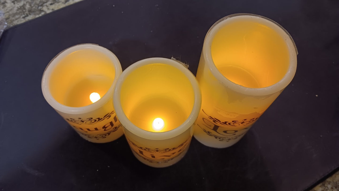 Real Wax! Live Laugh Love Electronic LED Candle SET of 3pcs REAL WAX!
