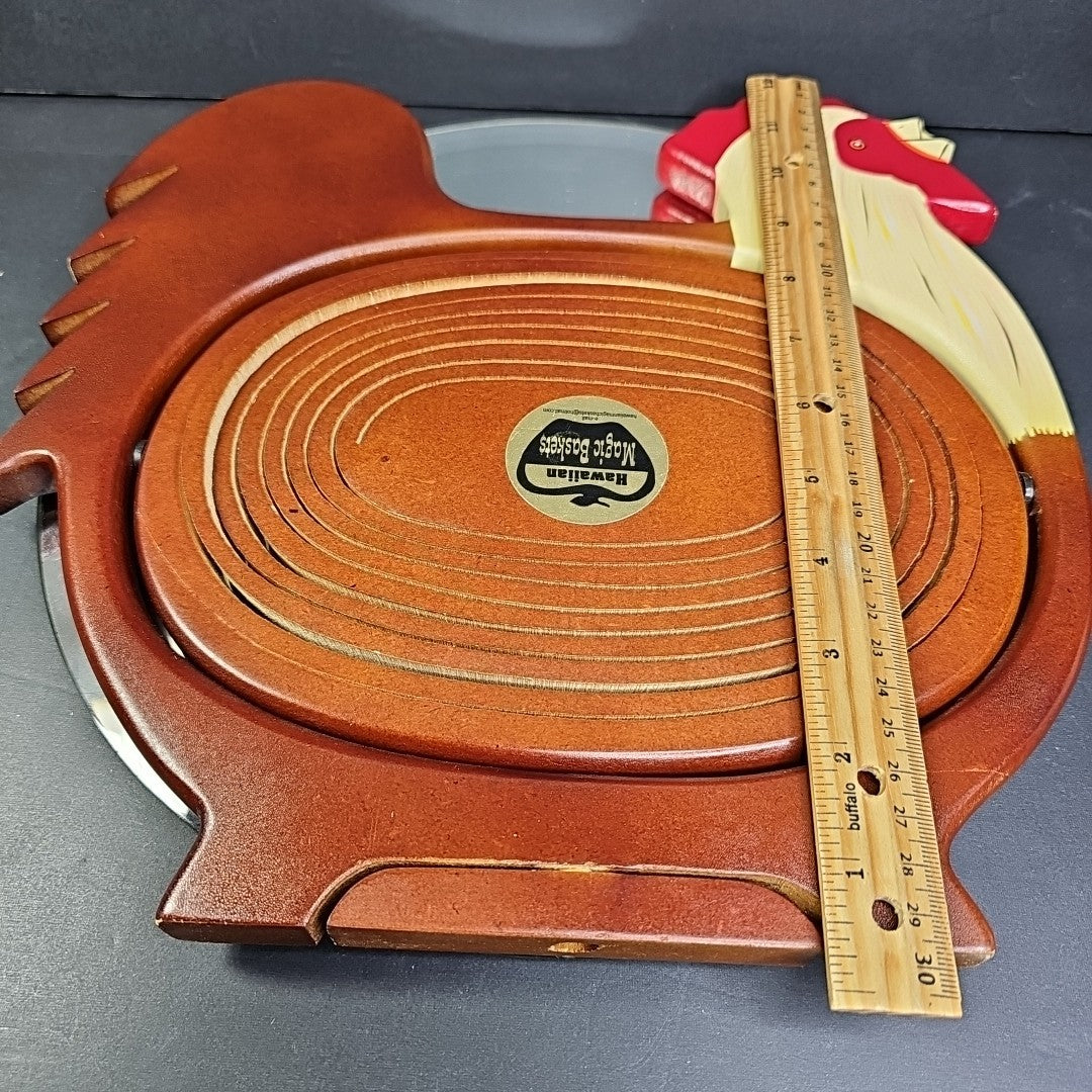 HAWAIIAN MAGIC BASKET WOODEN ROOSTER (BREAD BASKET) FARMHOUSE CHIC