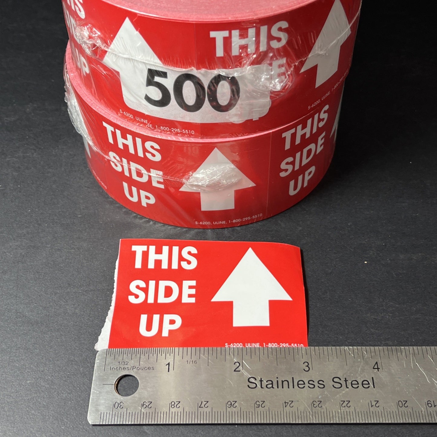 This Side Is Up Stickers 2 Rolls ULINE S-6200 Sealed 500 Per Roll 2x3" USA