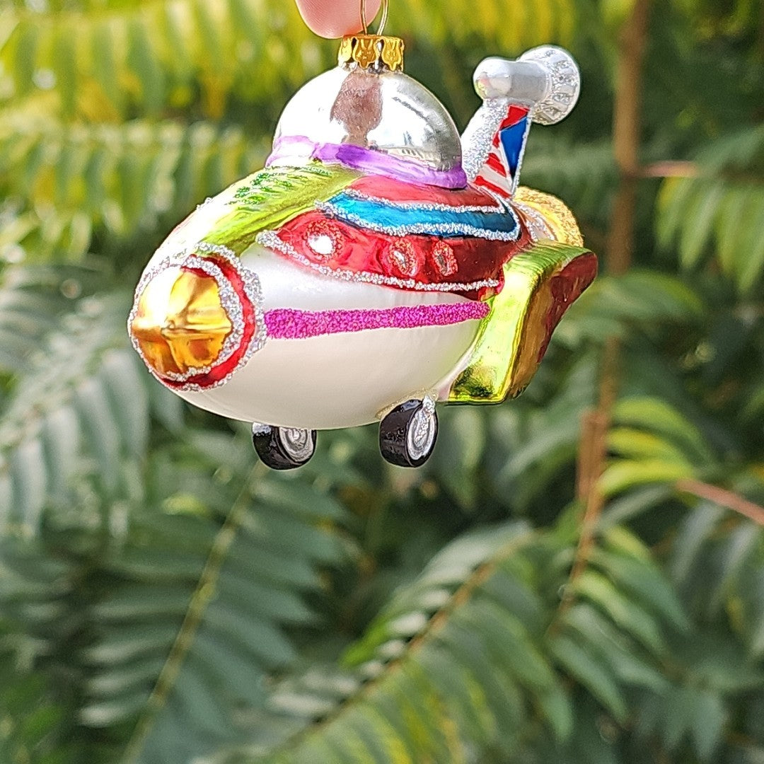 Glass Airplane Space Ship Christmas Ornament Rare Collectable 5.5 Inch