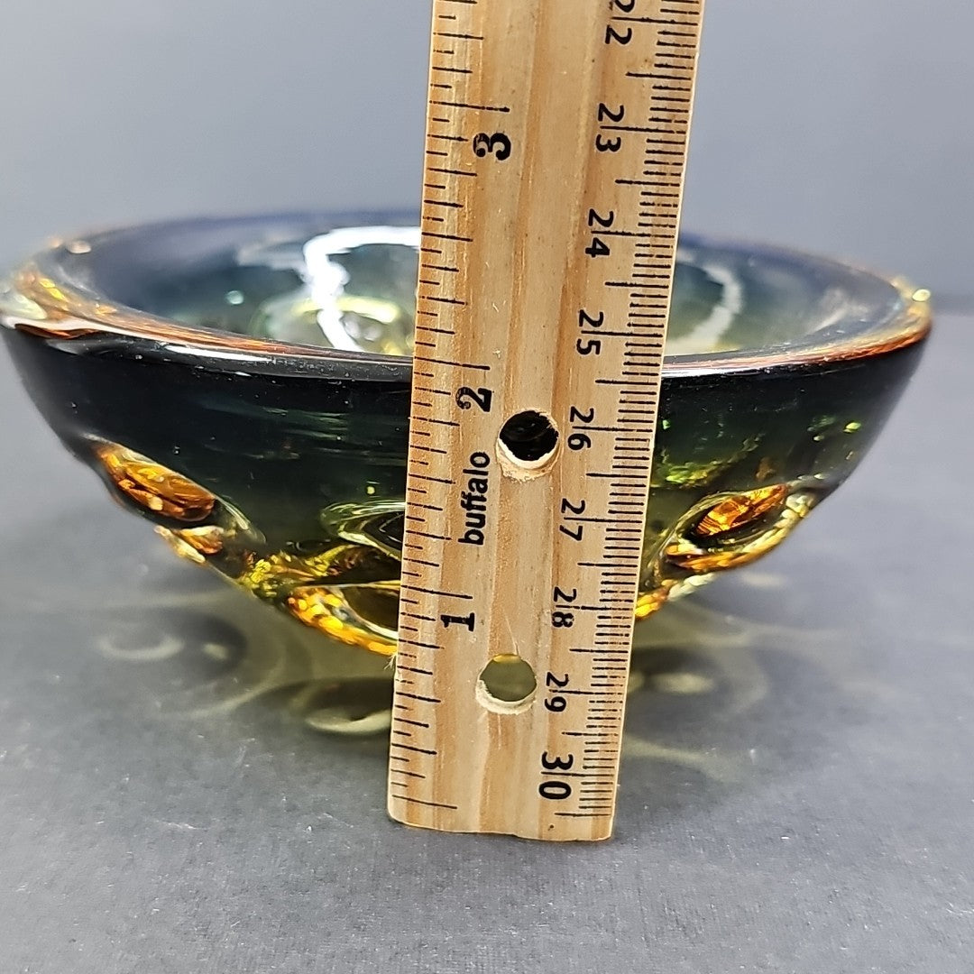 Blue To Amber Fading Bowl Handmade MCM Vintage Heavy Very Cool Piece