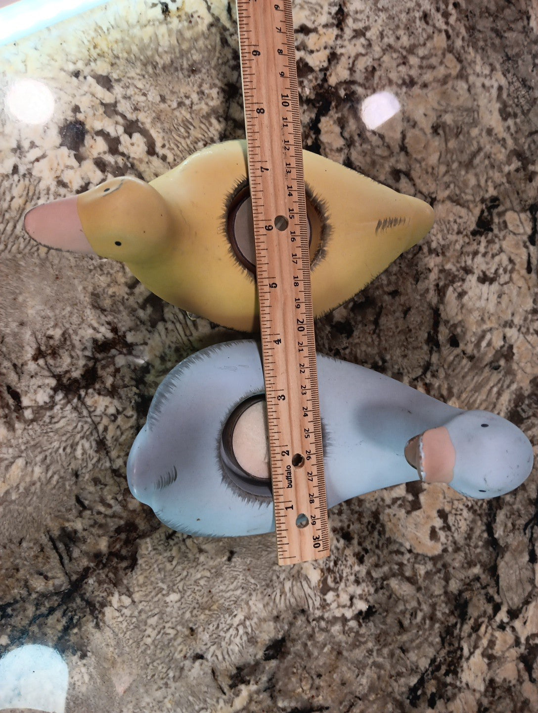 Vintage PartyLite Blue and Yellow Ducks (2) Ceramic Tea Light Holders