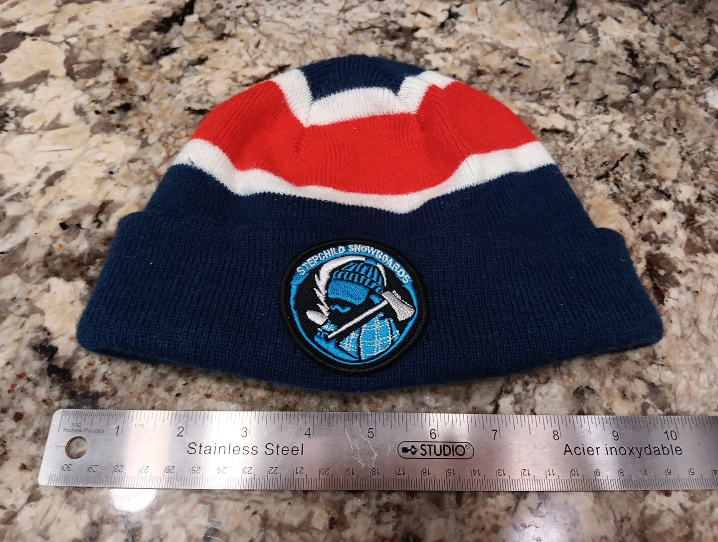 Stepchild Snowboards Patch Beanie Toque One Size Fits All. Blue Red White Cap X