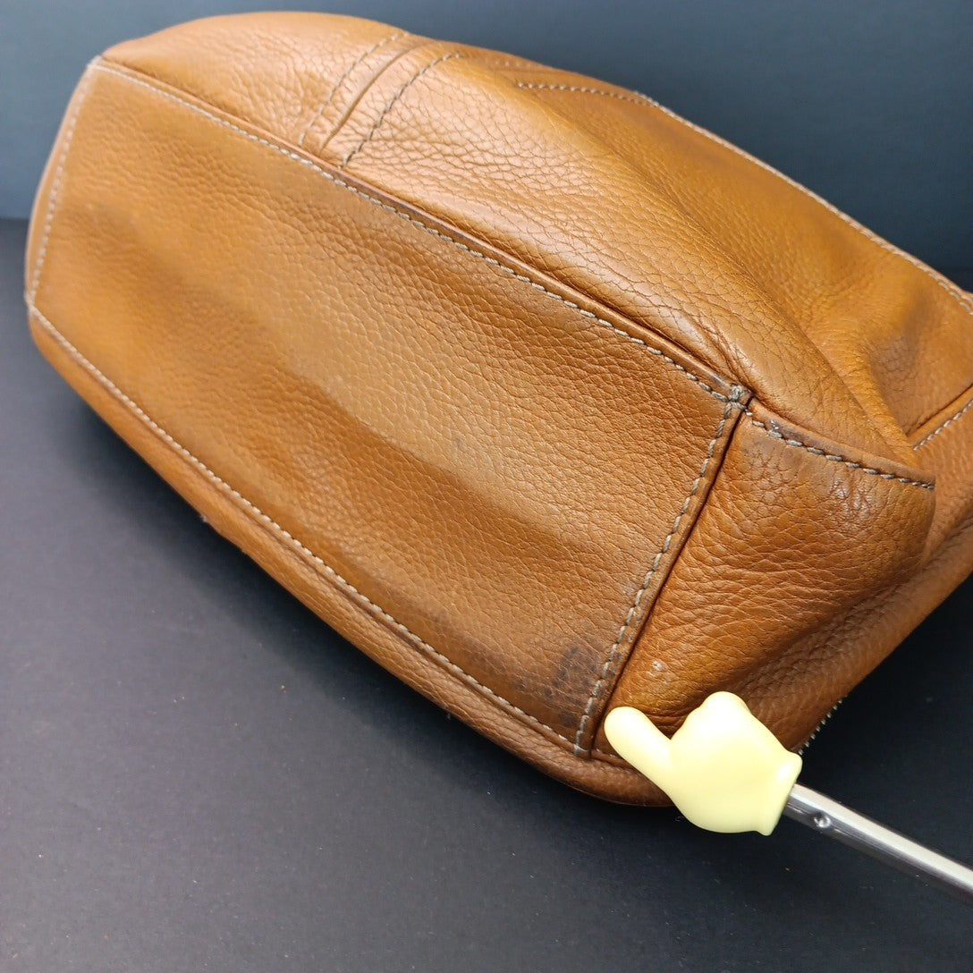 Tignanello Leather Brown Hobo Handbag Magnetic Zip Close Purse With Defects CN