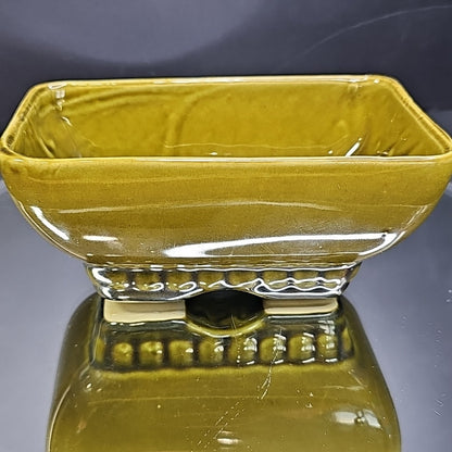Vintage 404 6 USA Avocado Olive Green Rectangle Footed Pottery Planter