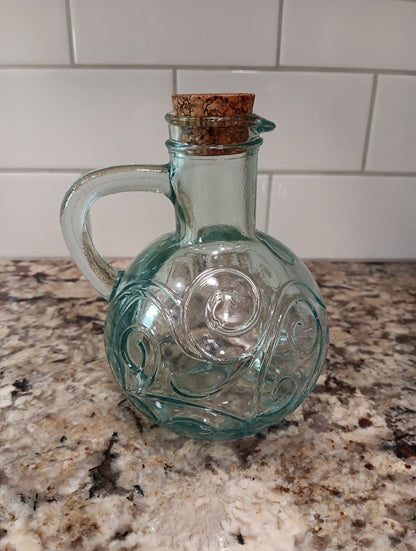 Blue Glass Small Pitcher Jug with Cork Stopper Swirl Pattern X