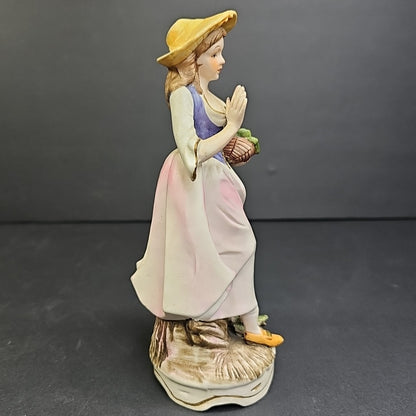 Porcelain Figure of Lady with Basket of Grapes 7"