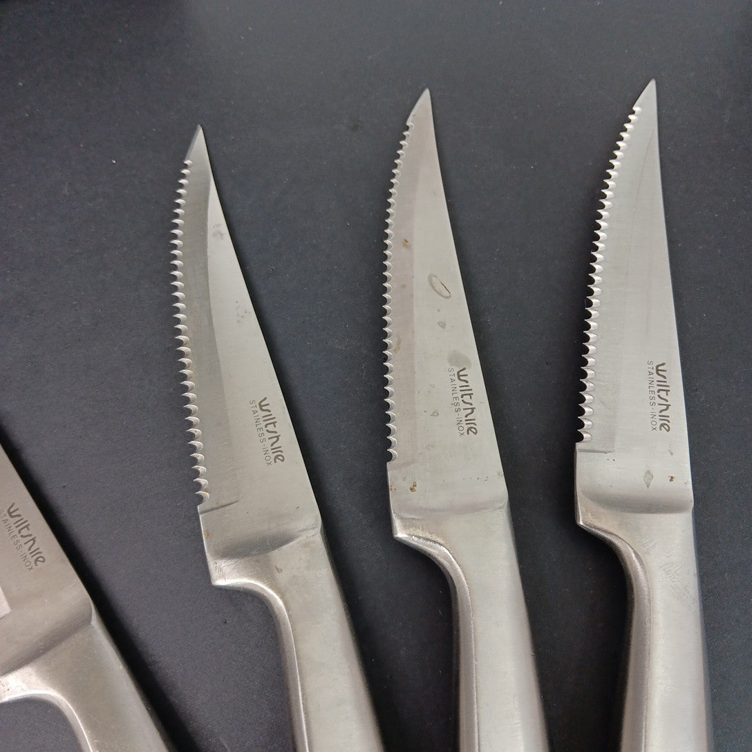 6 Wiltshire Steak Knifes Brushed Stainless Steel INOX Large Handle CN