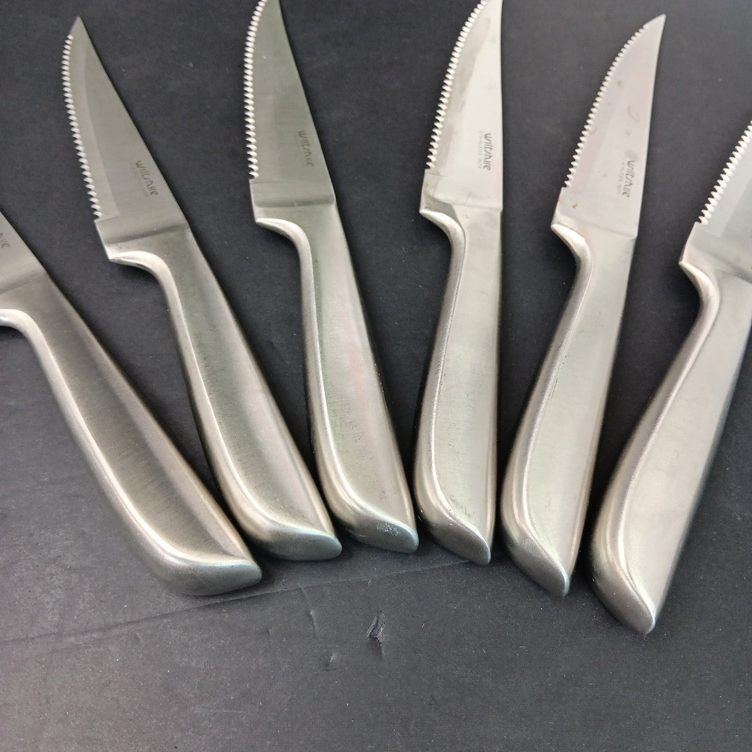 6 Wiltshire Steak Knifes Brushed Stainless Steel INOX Large Handle CN