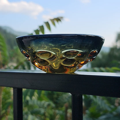 Blue To Amber Fading Bowl Handmade MCM Vintage Heavy Very Cool Piece