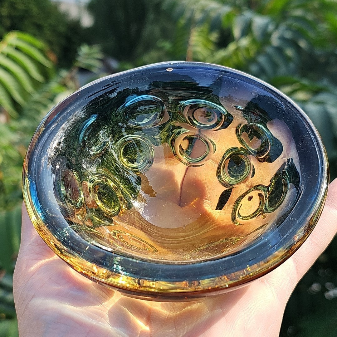 Blue To Amber Fading Bowl Handmade MCM Vintage Heavy Very Cool Piece