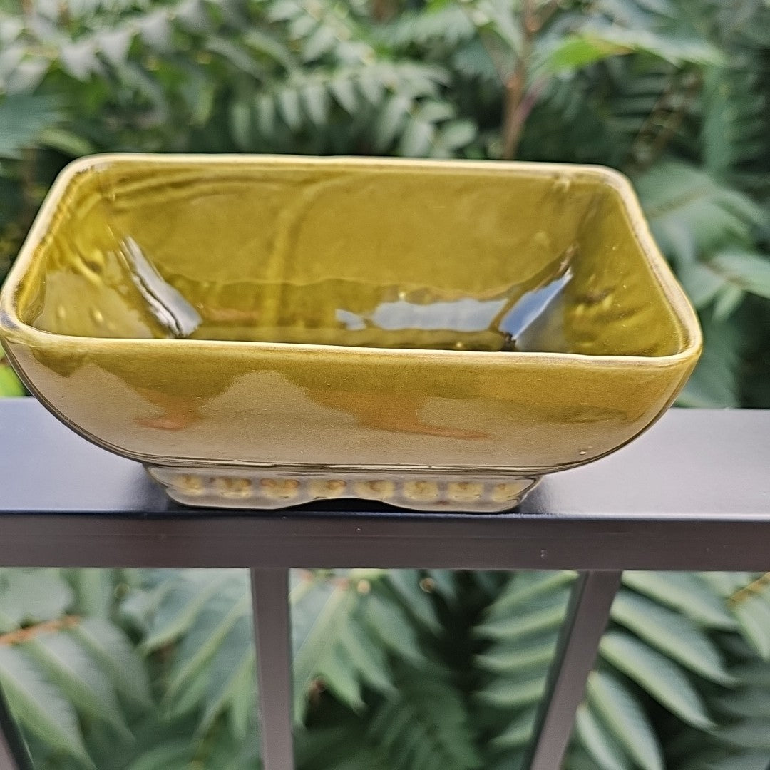 Vintage 404 6 USA Avocado Olive Green Rectangle Footed Pottery Planter