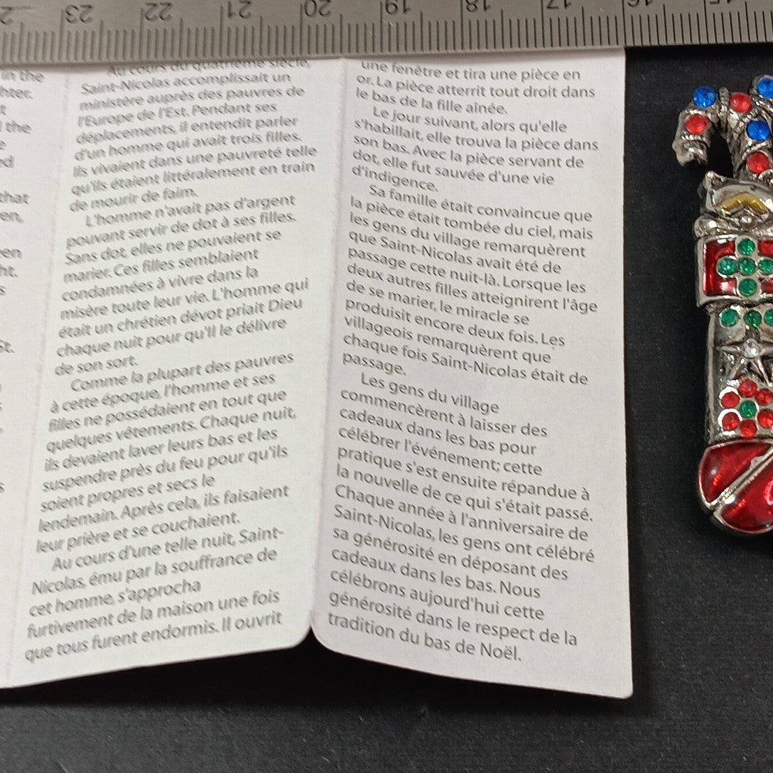 Brooch Christmas Stocking Candy Canes Design With Original Box Leaflet CN