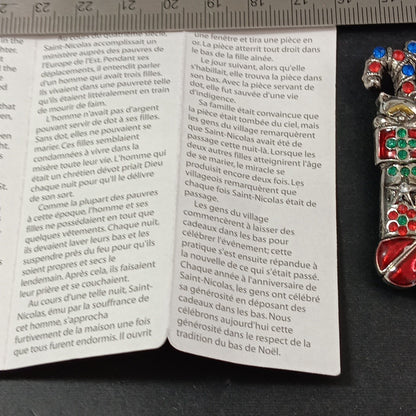 Brooch Christmas Stocking Candy Canes Design With Original Box Leaflet CN