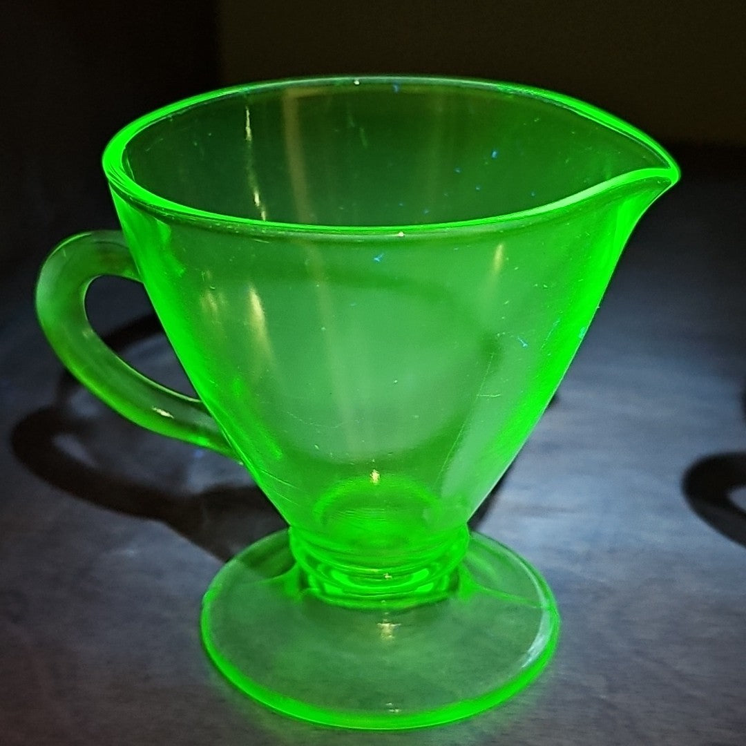 Uranium Glass Depression Glass Geiger UV Tested Sugar And Milk Cups Gorgeous!