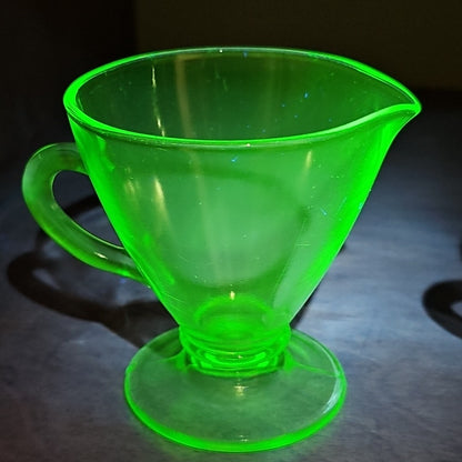 Uranium Glass Depression Glass Geiger UV Tested Sugar And Milk Cups Gorgeous!