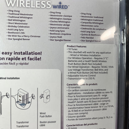 Heath Zenith SL-7582 Silver Plastic Design Wired and Wireless Doorbell Chime CN