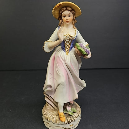 Porcelain Figure of Lady with Basket of Grapes 7"