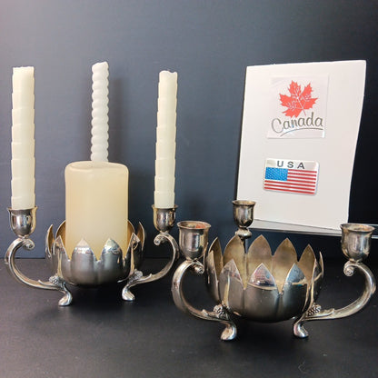 Pair Of Silver Plated Candelabras Lotus Flower Candle Holders. Read. No Candles