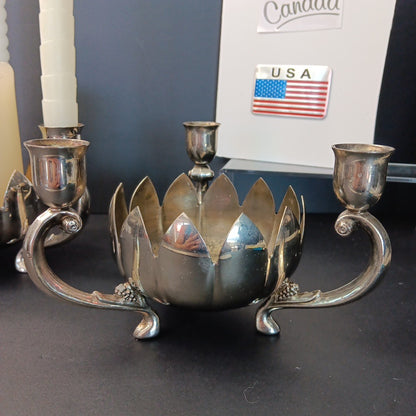 Pair Of Silver Plated Candelabras Lotus Flower Candle Holders. Read. No Candles