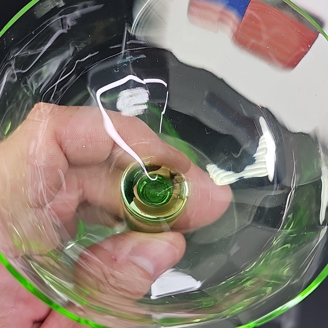 Vintage Uranium Glass Stemmed Wine Goblets  Set of 2 Glows Under 395 365