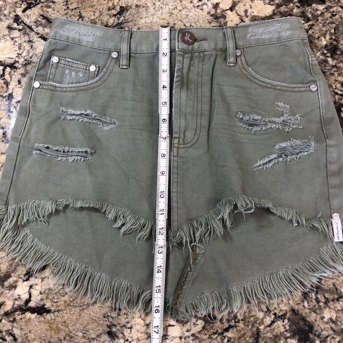 Size 26 One Teaspoon Womens Jean Skirt Olive Green Rips Fringe Grunge CN