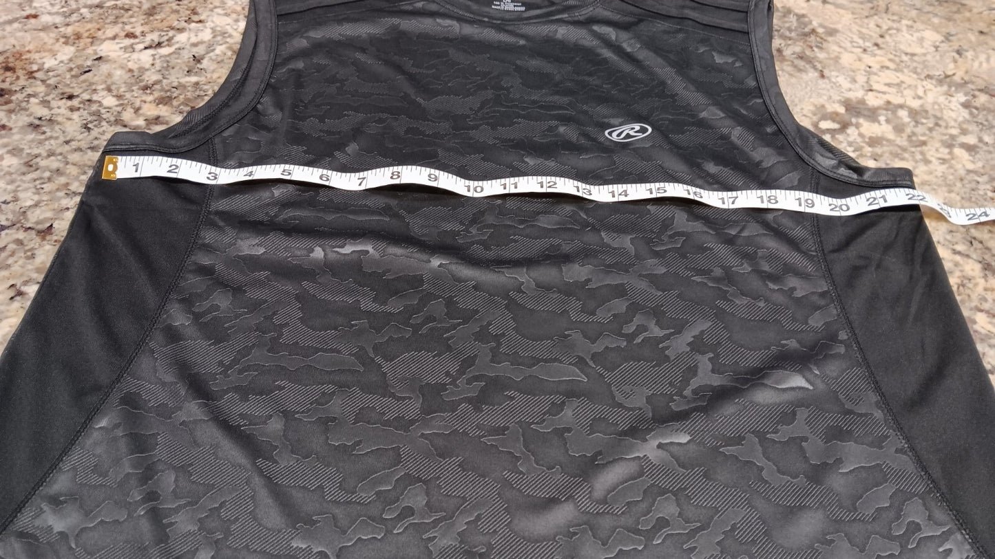 LARGE Rawlings Mens Sleeveless Shirt Gym, Running 100% Polyester Black Gray BD