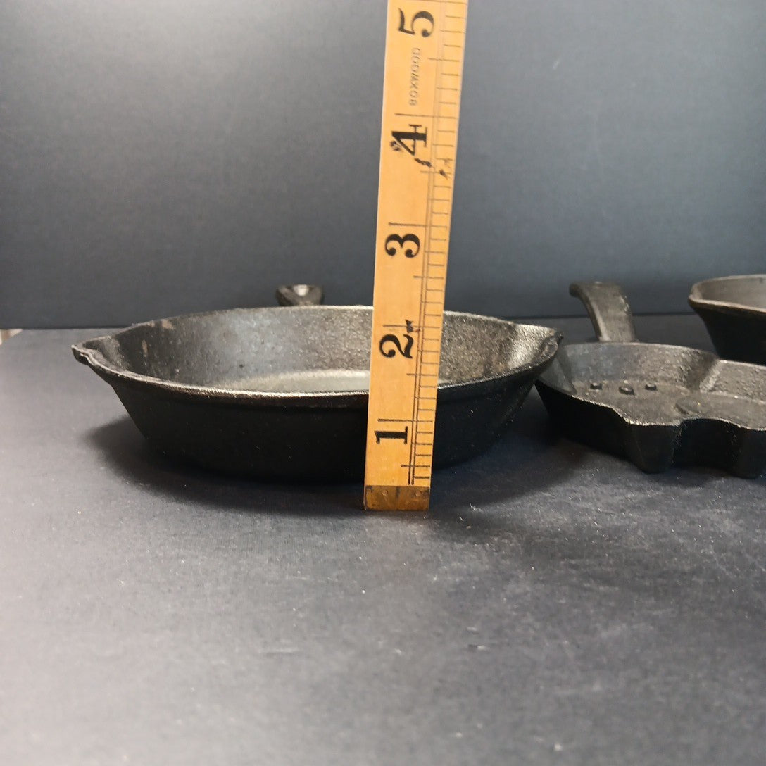 3 X Small Cast Iron Pans For Camping RV Travel Eggs Etc. Owl See Photos