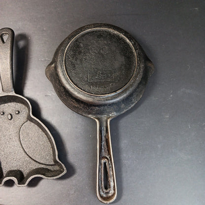 3 X Small Cast Iron Pans For Camping RV Travel Eggs Etc. Owl See Photos