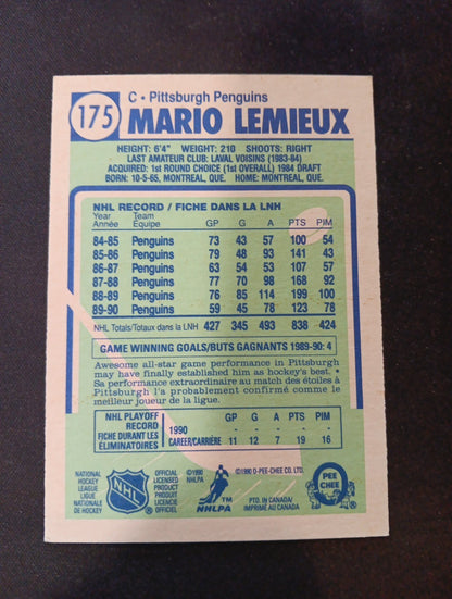Mario Lemieux 1990-91 O Pee Chee 🟡⚫🟡 #175 Pittsburgh Penguins