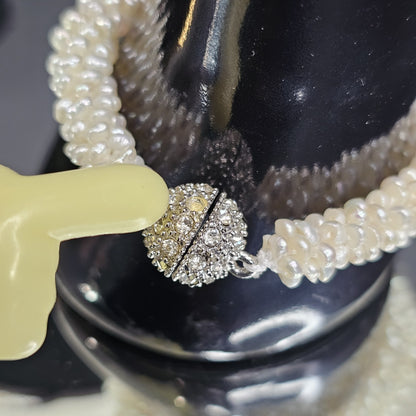 Authentic Freshwater Pearl Necklace And Bracelet Set Diamond ? Clasps VTG Read