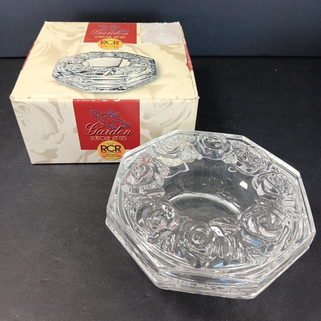 Vintage Royal Crystal Rock RCR 24% Lead Crystal Hexagonal Bowl Made In Italy