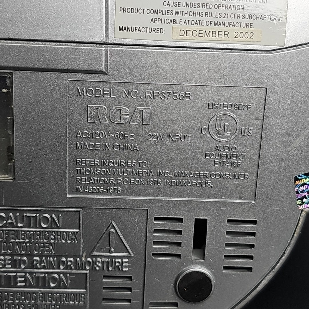 RCA Stereo CD Player Digital AM/FM Tuning Clock Radio RP3755 VTG CD Doesn't Spin