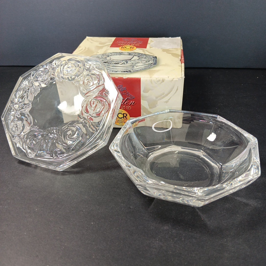 Vintage Royal Crystal Rock RCR 24% Lead Crystal Hexagonal Bowl Made In Italy