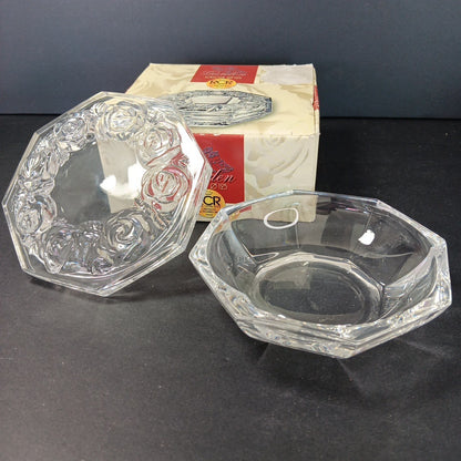 Vintage Royal Crystal Rock RCR 24% Lead Crystal Hexagonal Bowl Made In Italy