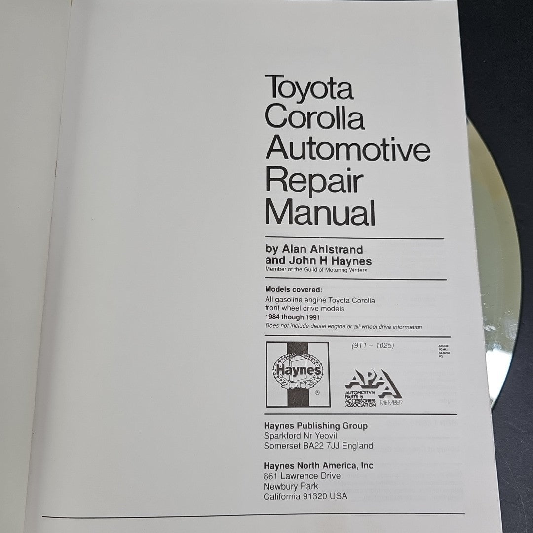 Haynes Toyota Corolla 1984-1991 Repair Manual Front-wheel Drive Models- 1025