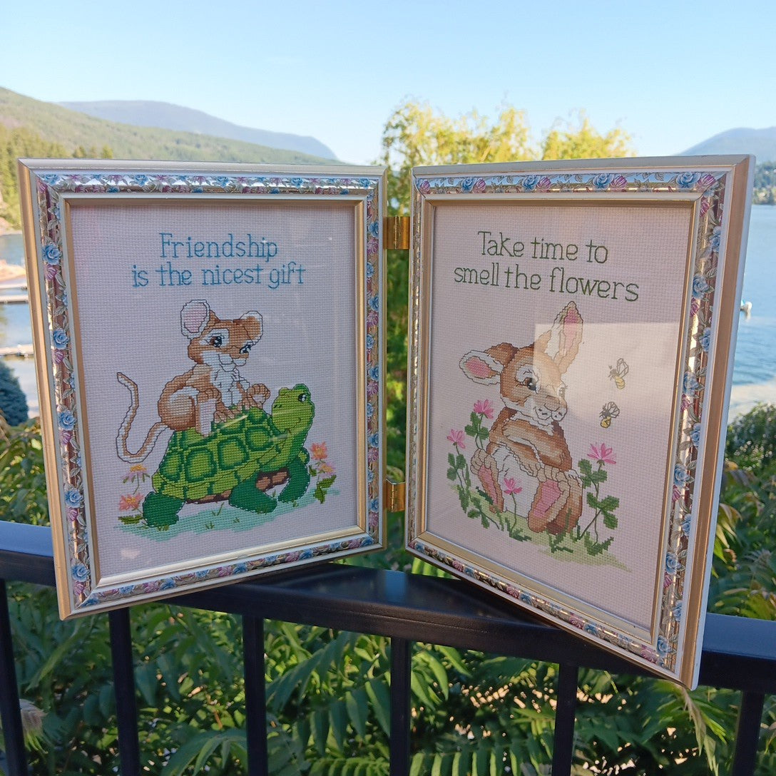 Needlepoint Finished In Frame Desk Decor Gorgeous! Turtle Rabbit Mouse Canada