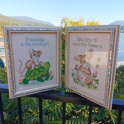 Needlepoint Finished In Frame Desk Decor Gorgeous! Turtle Rabbit Mouse Canada