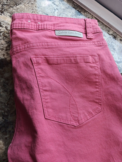 Size 8 Calvin Klein Skinny Crop Pink Jeans Casual Stretch Cotton Denim EPOC VN