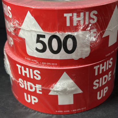This Side Is Up Stickers 2 Rolls ULINE S-6200 Sealed 500 Per Roll 2x3" USA