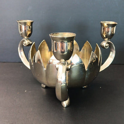 Pair Of Silver Plated Candelabras Lotus Flower Candle Holders. Read. No Candles
