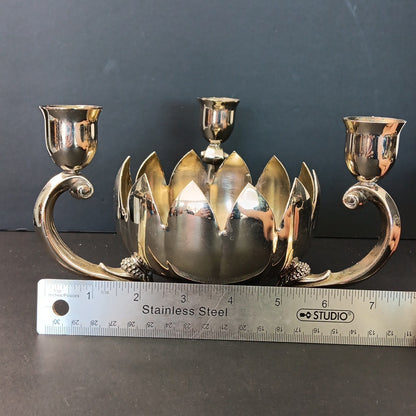 Pair Of Silver Plated Candelabras Lotus Flower Candle Holders. Read. No Candles