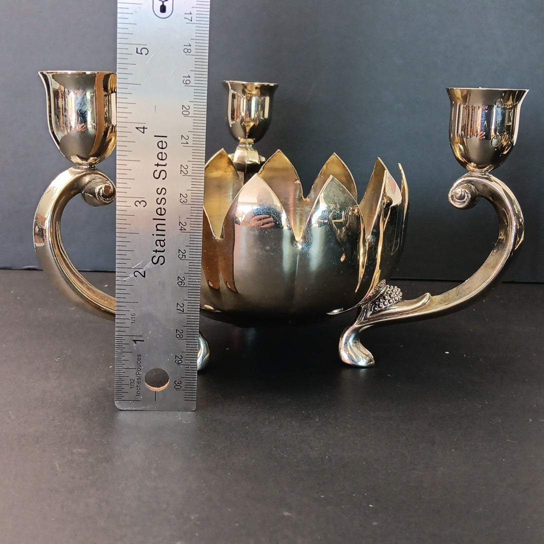 Pair Of Silver Plated Candelabras Lotus Flower Candle Holders. Read. No Candles