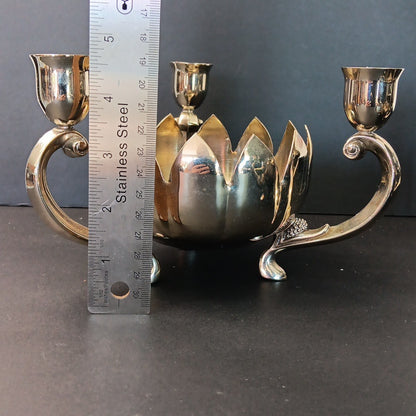 Pair Of Silver Plated Candelabras Lotus Flower Candle Holders. Read. No Candles