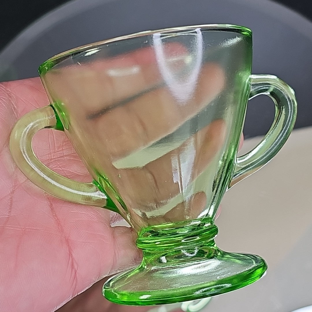 Uranium Glass Depression Glass Geiger UV Tested Sugar And Milk Cups Gorgeous!