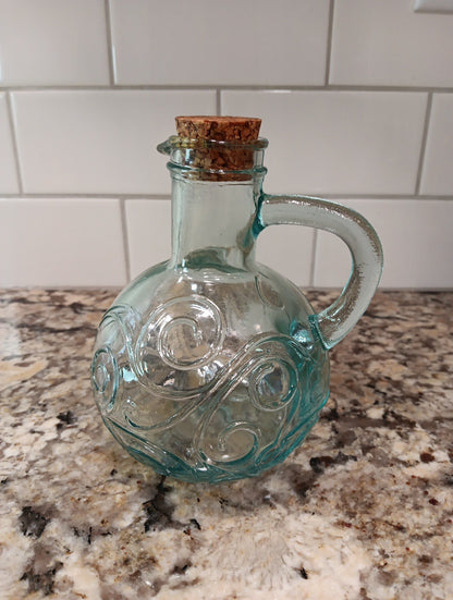 Blue Glass Small Pitcher Jug with Cork Stopper Swirl Pattern X