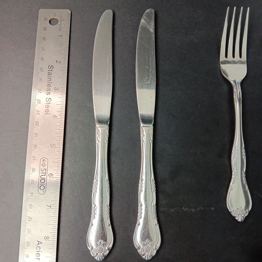 14pc Stainless Steel Korea Flatware Incomplete Set Rose Flowers Fork Knife Spoon