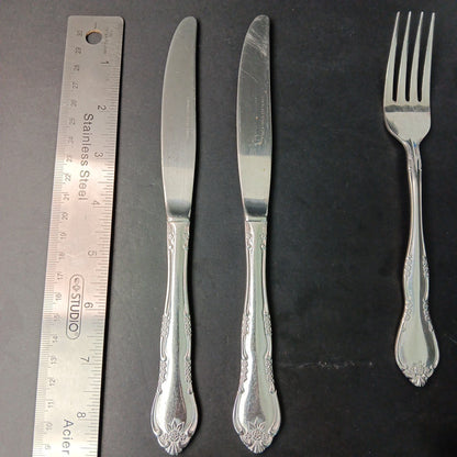 14pc Stainless Steel Korea Flatware Incomplete Set Rose Flowers Fork Knife Spoon